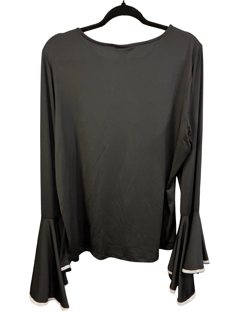 Ashley Stewart Black Rhinestone-Trim Flared Sleeve Blouse - Picture 4 of 4